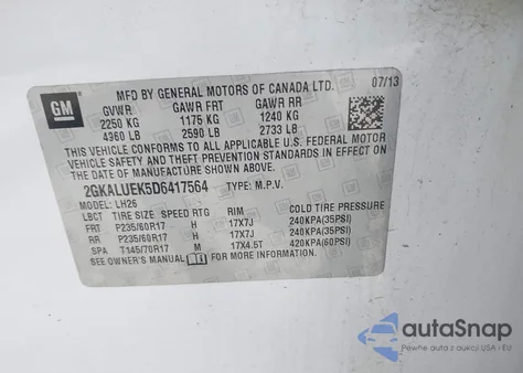 2013 GMC Terrain Slt-1 из США, поврежденный, VIN 2GKALUEK5D6417564